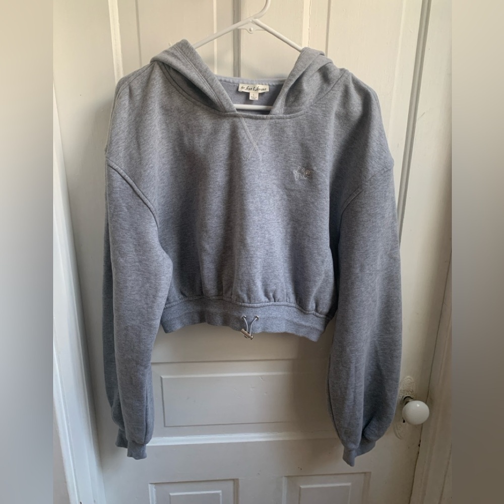 For Love & Lemons Josie Gray Cropped Hoodie Large